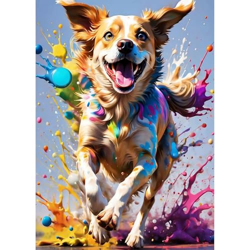 HEIBAGO Hund Diamond Painting Für Anfänger, 5D Bunte Wassertropfen Full Drill Diamant Painting Erwachsene, DIY Cross Embroidery Diamant Kunst Sets Tier Diamond Art Bilder Für Gifts, Wanddekor 30*40cm von HEIBAGO