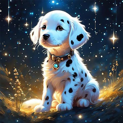 HEIBAGO Hund Diamond Painting Für Anfänger, 5D Sternenhimmel Full Drill Diamant Painting Erwachsene, DIY Cross Embroidery Diamant Kunst Sets Tier Diamond Art Bilder Für Gifts, Wanddekor 30 * 40cm von HEIBAGO