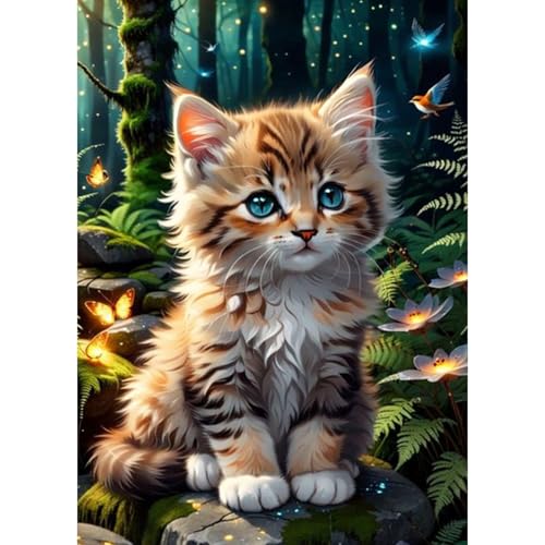 HEIBAGO Katze Diamond Painting, 5D Tier Diamant Painting Kits für Erwachsene Anfänger, Full Drill Diamond Art Blume Diamant Malerei Bilder für Wanddekor 30x40cm von HEIBAGO