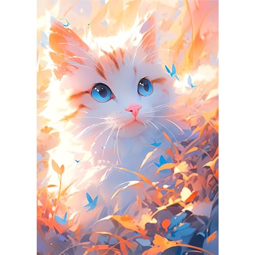 HEIBAGO Katze Diamond Painting Für Anfänger, 5D Tiere Full Drill Diamant Painting Erwachsene, DIY Cross Embroidery Diamant Kunst Sets Blätter Diamond Art Bilder Für Wanddekor 30 * 40cm von HEIBAGO