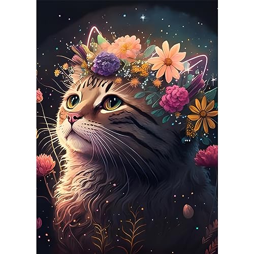 HEIBAGO Katze Diamond Painting Set, 5D Blumen Diamant Painting Bilder für Erwachsene Anfänger, Full Drill Diamond Art Tiere Diamant Malerei Bilder für Wanddekor 30x40cm von HEIBAGO