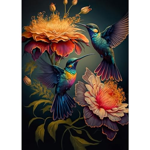 HEIBAGO Kolibri Diamond Painting, 5D Blumen Diamant Painting Bilder für Erwachsene Anfänger, DIY Diamond Art Tiere Diamant Malerei Bilder für Home Dekor 30x40cm von HEIBAGO