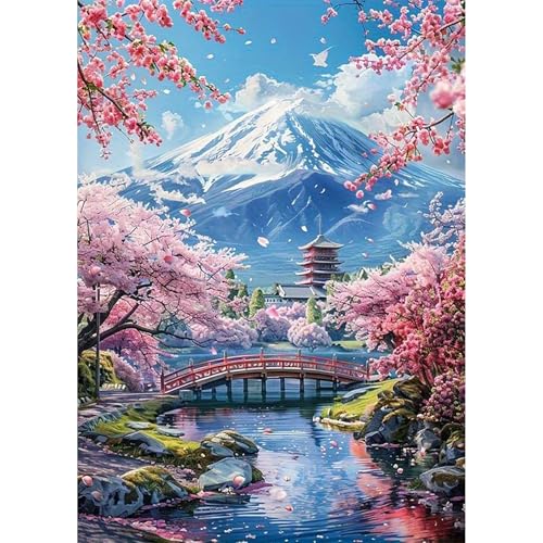 HEIBAGO Landschaft Diamond Painting Für Anfänger, 5D Kirschblüte Full Drill Diamant Painting Erwachsene, DIY Cross Embroidery Diamant Kunst Sets Fluss Diamond Art Bilder Für Gifts, Wanddekor 30*40cm von HEIBAGO