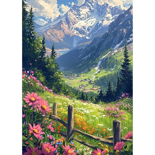 HEIBAGO Landschaften 5D Diamond Painting, Blumen Full Drill Diamant Painting Sets Für Erwachsene Anfänger, DIY Cross Embroidery Diamant Kunst Berge Diamond Art Bilder Für Home Wand Dekor 30 * 40cm von HEIBAGO