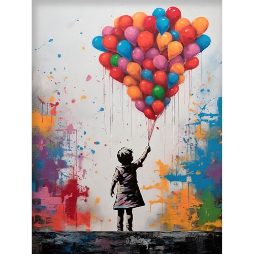 HEIBAGO Malen nach Zahlen für Erwachsene, Junge Luftballon Ölmalerei Malen nach Zahlen Kits für Anfänger, DIY Malen nach Zahlen Leinwand Luftballon Kunstbilder für Geburtstagsgeschenke 30x40cm von HEIBAGO