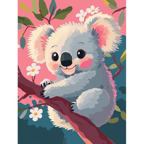 HEIBAGO Malen nach Zahlen für Erwachsene, Koala Ölmalerei Malen nach Zahlen Kits für Anfänger, DIY Malen nach Zahlen Leinwand Tiere Kunstbilder für Geburtstagsgeschenke,30X40cm von HEIBAGO