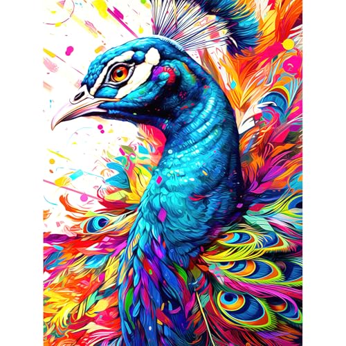 HEIBAGO Malen nach Zahlen für Erwachsene, Pfau Ölmalerei Malen nach Zahlen Kits für Anfänger, DIY Malen nach Zahlen Leinwand Tiere Kunstbilder für Geburtstagsgeschenke 30x40cm von HEIBAGO