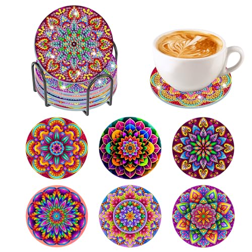 HEIBAGO Mandala Diamond Painting Untersetzer mit Halter für Erwachsene, 6 Pack Blume DIY Diamant Malerei Untersetzer für Kinder, Diamant Kunst Untersetzer Kits Blume Kunsthandwerk Für Home Wand Dekor von HEIBAGO