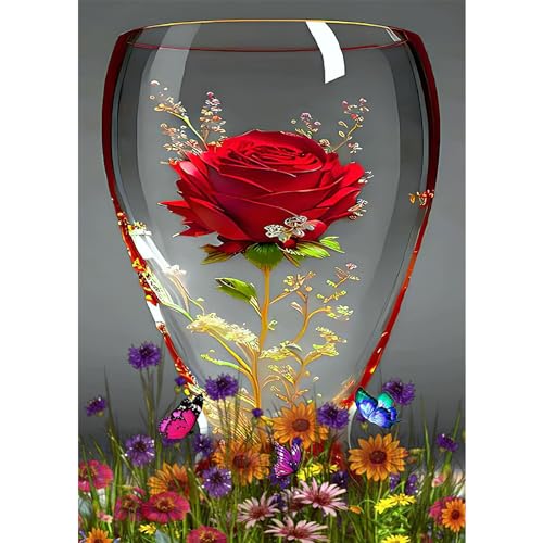 HEIBAGO Rose 5D Diamond Painting, Blume Full Drill Diamant Painting Sets Für Erwachsene Anfänger, DIY Cross Embroidery Diamant Kunst Weinglas Diamond Art Bilder Für Home Wand Dekor 30 * 40cm von HEIBAGO