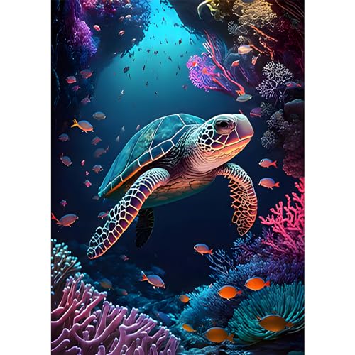 HEIBAGO Schildkröte Diamond Painting, 5D Tiere Diamant Painting Bilder für Erwachsene Anfänger, DIY Diamond Art Landschaft Diamant Malerei Bilder für Home Dekor 30x40cm von HEIBAGO