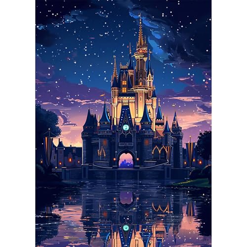 HEIBAGO Schloss Diamond Painting Für Anfänger, 5D Sternennacht Full Drill Diamant Painting Erwachsene, DIY Cross Embroidery Diamant Kunst Sets Fluss Diamond Art Bilder Für Gifts, Wanddekor 30 * 40cm von HEIBAGO