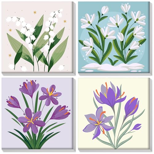 HEIBAGO Set of 4 Malen nach Zahlen für Erwachsene Mit Rahmen, DIY Blume Malen nach Zahlen Kits für Anfänger, Landschaft Ölmalerei Kunst Handwerk Bilder für Wanddekoration, 8×8 inch von HEIBAGO