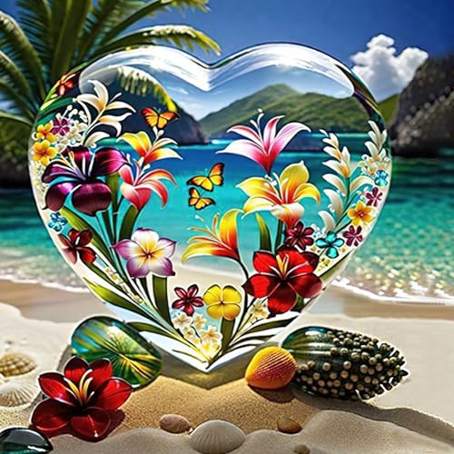 HEIBAGO Strand Diamond Painting Erwachsene Diamant Painting Bilder Blume,5D Diamend Painting Schmetterling Bilder als für Geschenk Zuhause Wanddekoration,30x30cm von HEIBAGO