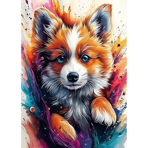 HEIBAGO Tier 5D Diamond Painting, Hund Full Drill Diamant Painting Sets Für Erwachsene Anfänger, DIY Cross Embroidery Diamant Kunst Bunter Fluss Diamond Art Bilder Für Home Wand Dekor 30 * 40cm von HEIBAGO