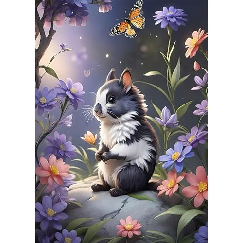 HEIBAGO Tiere 5D Diamond Painting, Blumen Full Drill Diamant Painting Sets Für Erwachsene Anfänger, DIY Cross Embroidery Diamant Kunst Hamster Diamond Art Bilder Für Home Wand Dekor 30 * 40cm von HEIBAGO