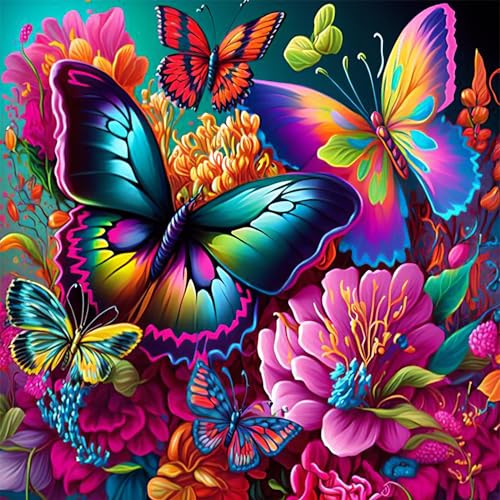 HEIBAGO Tiere 5D Diamond Painting, Schmetterling Blume Full Drill Diamant Painting Sets Für Erwachsene Anfänger, DIY Cross Embroidery Diamant Kunst Blume Diamond Art Bilder Für Home Wand Dekor 30*30cm von HEIBAGO