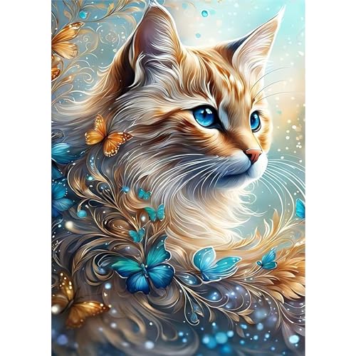 HEIBAGO Tiere Diamond Painting Für Anfänger, 5D Katze Full Drill Diamant Painting Erwachsene, DIY Cross Embroidery Diamant Kunst Sets Schmetterling Diamond Art Bilder Für Wanddekor 30 * 40cm von HEIBAGO