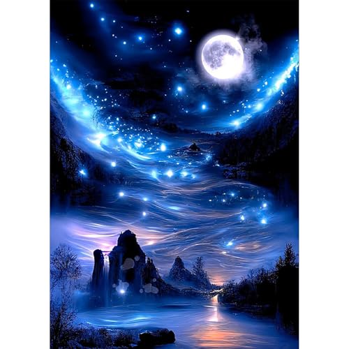 HEIBAGO Verträumte Diamond Painting Für Anfänger, 5D Landschaft Full Drill Diamant Painting Erwachsene, DIY Cross Embroidery Diamant Kunst Sets Mond Diamond Art Bilder Für Gifts, Wanddekor 30 * 40cm von HEIBAGO