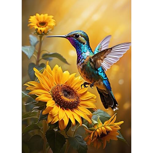 HEIBAGO Vogel 5D Diamond Painting, Sonnenblume Full Drill Diamant Painting Sets Für Erwachsene Anfänger, DIY Cross Embroidery Diamant Kunst Blume Diamond Art Bilder Für Home Wand Dekor 30 * 40cm von HEIBAGO