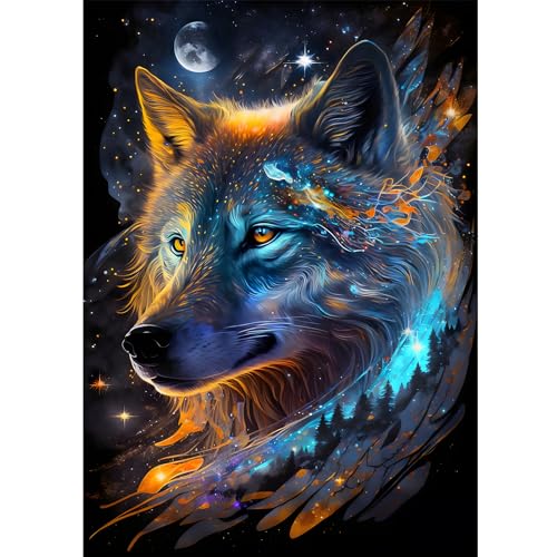 HEIBAGO Wölfe Diamond Painting Set, 5D Wölfe Diamant Painting Bilder für Erwachsene Anfänger, Full Drill Sternenhimmel Diamond Art Tiere Diamant Malerei Bilder für Wanddekor 30x40cm von HEIBAGO