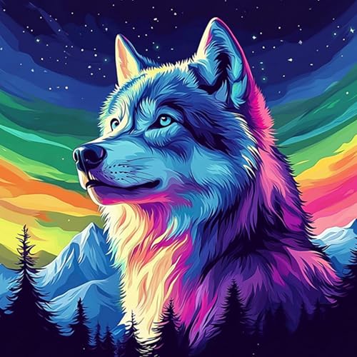 HEIBAGO Wolf Diamond Painting Für Anfänger, 5D Tiere Full Drill Diamant Painting Erwachsene, DIY Cross Embroidery Diamant Kunst Sets Berge Diamond Art Bilder Für Wanddekor 30 * 30cm von HEIBAGO