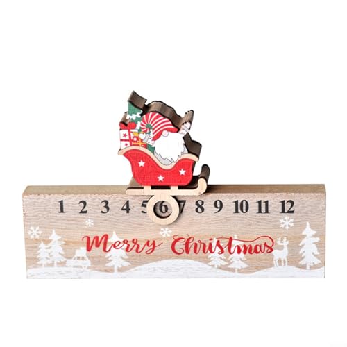 HEIBTENY Weihnachts Countdown Kalender Holz, Weihnachts Adventskalender mit Weihnachtsmann-Schieber, Santa Claus Tisch Schreibtisch Kalender Ornament für Weihnachten(A) von HEIBTENY