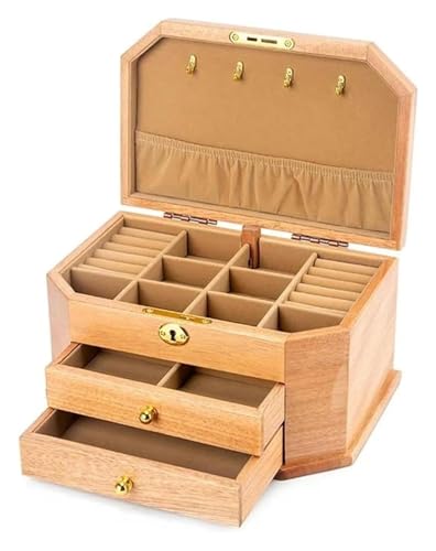 Schmuckschatulle, Schmuckkasten, Schmuckkästchen, Schmuckkästchen aus massivem Holz, Retro-Ringkästen mit großem Fassungsvermögen(C) von HEIDOUOZ