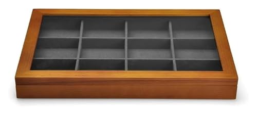 Schmuckschatulle, Schmuckkasten, Schmuckkoffer, Große Schmuckschatulle aus Holz, Boxen mit transparentem Deckel, stapelbare Aufbewahrungsbox aus Holz(Dark Grey a) von HEIDOUOZ