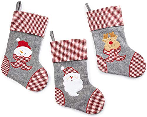 HEITMANN DECO Filz-Nikolausstiefel-Set - Weihnachtsstrumpf grau rot weiß mit Webstoff zum Befüllen- Rentier, Weihnachtsmann und Schneemann Kopf von HEITMANN DECO