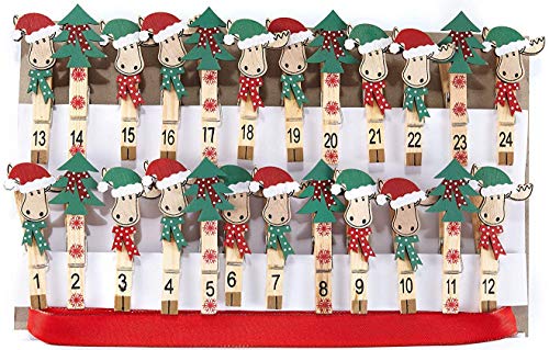 HEITMANN DECO Adventskalender, Natur/rot/Gruen, Holz-Klammern von HEITMANN DECO