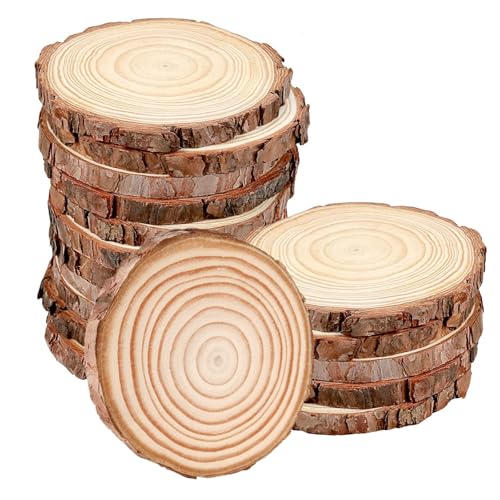 HEIYUET 20 Stück 10-11cm Unvollendete Holzkreise, Natur Holzscheiben Rund Baumscheiben, Klein Holzscheiben zum Basteln Weihnachten Ornamente DIY Handwerk von HEIYUET