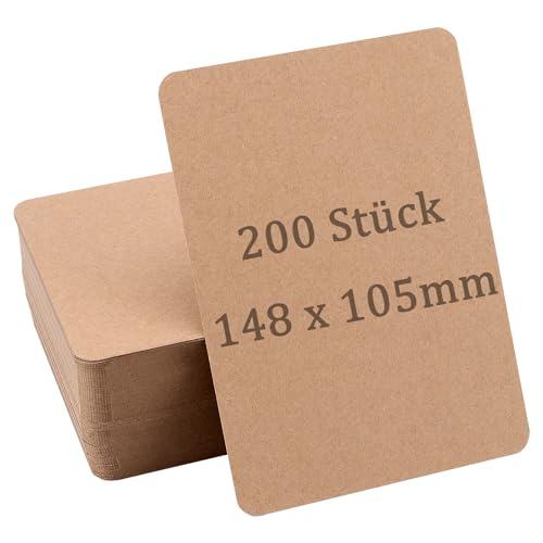 HEIYUET 200 Stück A6 Kraftpapier Karten, 250g/m²Postkarten Blanko A6 Karteikarten Karten Blanko Braun Kraftpapier für Selbstgestalten, DIY Grußkarten, Einladungen, 14,8 x 10,5 cm von HEIYUET