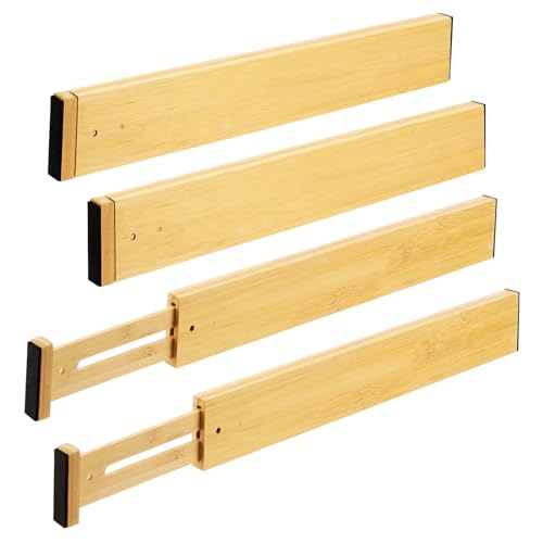 HEIYUET 4er Set Bambus Schubladentrenner Verstellbar, Schubladen Ordnungssystem Küche Schubladenteiler Holz, 43-56cm ausziehbare Schubladen Organizer für Küche Badezimmer Büro Schlafzimmer Kommode von HEIYUET