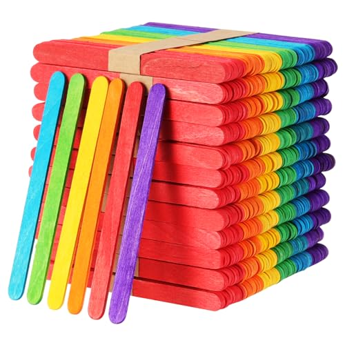 HEIYUET 800 Stück Bunte Holzspachtel zum Basteln, 114x10x2 mm Eisstiele aus Holz Bunt Holzeisstiele, Popsicle Sticks Eisstäbchen Bunte Holzstäbchen für Eis, Wachsen, DIY Bastelprojekt von HEIYUET