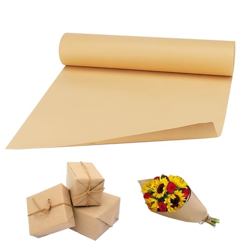 HEIYUET Braun Packpapier Rolle 50m x 44 cm, Geschenkpapier Braun Kraftpapier Rolle, Verpackungspapier Rolle für Geschenke Verpackung Post Pakete, 80gsm Verpackungsmaterial von HEIYUET