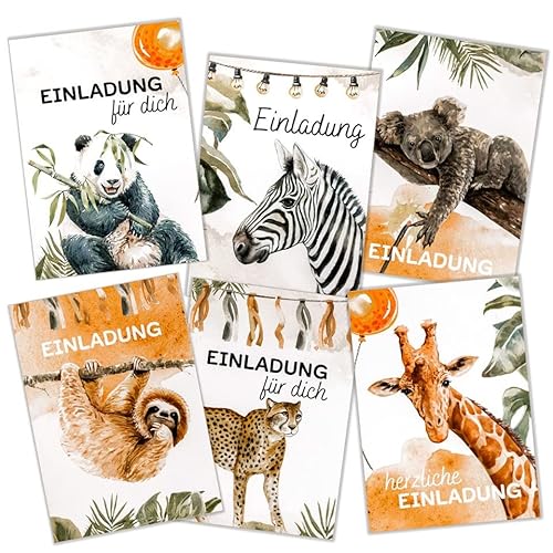 HEJ.CREATION 12 Einladungskarten zum Kindergeburtstag für Jungen und Mädchen | Einladungen zur Geburtstagsfeier (12 Karten) Tiermotive Kinder Party Geburtstag Invitation von HEJ.CREATION