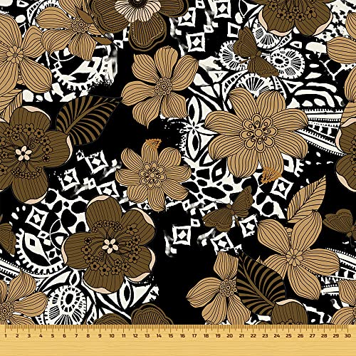 HEKO PANELS Stoff Oxford Wasserdichte Meterware Canvas-Stoff Polyester Stoff Zum Nähen Nähstoffe Möbelstoffe Dekostoffe Handwerken Wasserabweisend Blickdicht Blumen Cappuccino Schwarz 100 x 155 cm von HEKO PANELS