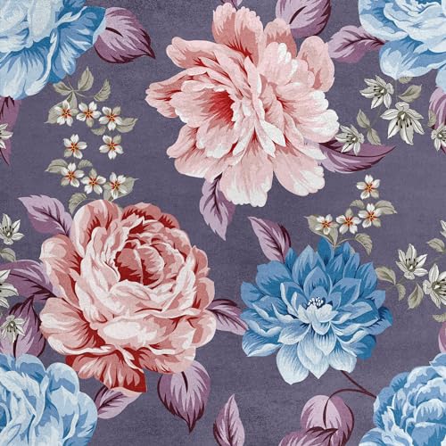 HEKO PANELS Samt Stoff Meterware Dekostoff Bedruckt Möbelstoff Polsterstoff Samtstoff Velvet Polyester Stoffe Zum Nähen Wasserabweisend Royal Blumen 140 x 100 cm RDX680 von HEKO PANELS