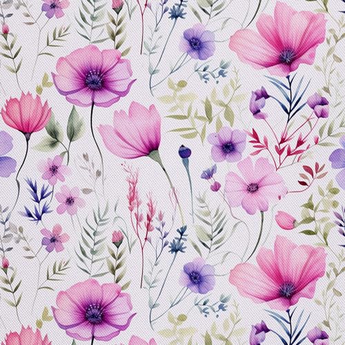 HEKO PANELS Stoff Oxford Wasserdichte Meterware Canvas-Stoff Polyester Nähstoff Dekostoffe Handwerken Wasserabweisend Blickdicht Blumenmuster Blumen Aquarell Wasserfarbe 5 Meter 155 x 500 cm DX2148 von HEKO PANELS