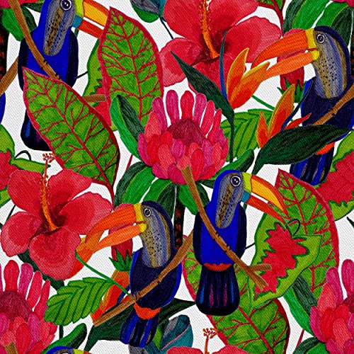 HEKO PANELS Stoff Oxford Wasserdichte Meterware Canvas-Stoff Polyester Stoff Zum Nähen Nähstoffe Dekostoffe Wasserabweisend Blickdicht Blumen Tukane 3 Meter 155 x 300 cm von HEKO PANELS