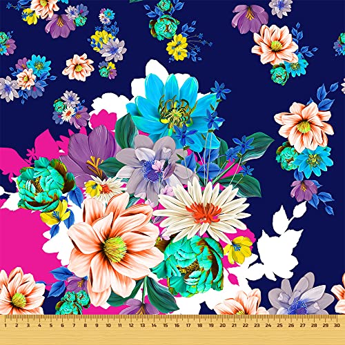 HEKO PANELS Stoff Oxford Wasserdichte Meterware Canvas-Stoff Polyester Stoff Zum Nähen Nähstoffe Möbelstoffe Dekostoffe Handwerken Wasserabweisend Blickdicht Blumen Bunt Dunkelblau 100 x 155 cm von HEKO PANELS