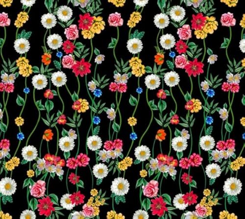 HEKO PANELS Stoff Oxford Wasserdichte Meterware Canvas-Stoff Polyester Stoff Zum Nähen Nähstoffe Möbelstoffe Dekostoffe Handwerken Wasserabweisend Blickdicht Blumen Bunt Schwarz 100 x 155 cm von HEKO PANELS