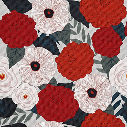 HEKO PANELS Stoff Oxford Wasserdichte Meterware Canvas-Stoff Polyester Stoff Zum Nähen Nähstoffe Möbelstoffe Dekostoffe Handwerken Wasserabweisend Blickdicht Blumen Rot Weiß 5 Meter 155 x 500 cm von HEKO PANELS