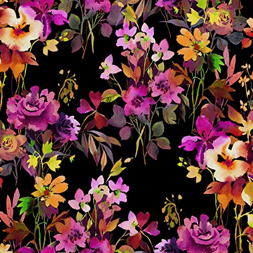 HEKO PANELS Stoff Oxford Wasserdichte Meterware Canvas-Stoff Polyester Stoff Zum Nähen Nähstoffe Möbelstoffe Dekostoffe Handwerken Wasserabweisend Blickdicht Blumen Schwarz Bunt 1 Meter 155 x 100 cm von HEKO PANELS