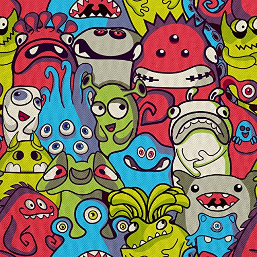 HEKO PANELS Stoff Oxford Wasserdichte Meterware Canvas-Stoff Polyester Stoff Zum Nähen Nähstoffe Möbelstoffe Dekostoffe Handwerken Wasserabweisend Blickdicht Aliens Monsters 2 Meter 155 x 200 cm von HEKO PANELS