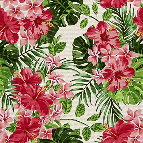 HEKO PANELS Stoff Oxford Wasserdichte Meterware Canvas-Stoff Polyester Stoff Zum Nähen Nähstoffe Möbelstoffe Dekostoffe Wasserabweisend Blickdicht Blumen Hibiskus 1 Meter 155 x 100 cm von HEKO PANELS