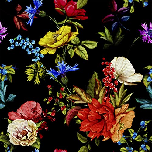 HEKO PANELS Stoff Oxford Wasserdichte Meterware Canvas-Stoff Polyester Stoff Zum Nähen Nähstoffe Möbelstoffe Dekostoffe Wasserabweisend Blickdicht Blumen Schwarz Bunt 1 Meter 155 x 100 cm von HEKO PANELS