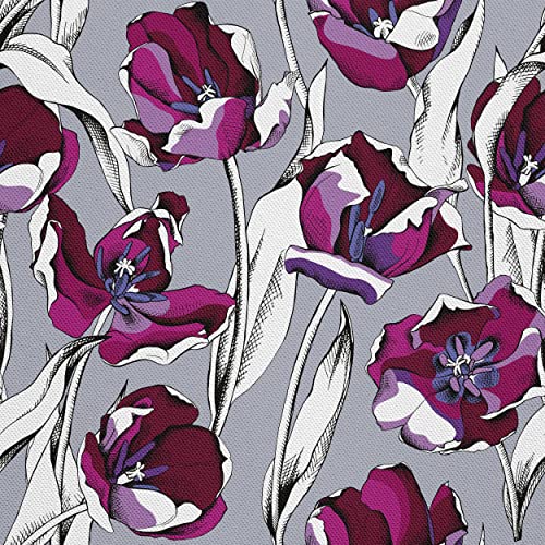 HEKO PANELS Stoff Oxford Wasserdichte Meterware Canvas-Stoff Polyester Stoff Zum Nähen Nähstoffe Möbelstoffe Dekostoffe Wasserabweisend Blickdicht Blumen Tulpen Grau 2 Meter 155 x 200 cm von HEKO PANELS