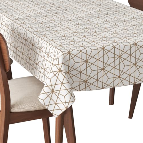 HEKO PANELS Tischdecke 140 x 110 cm Abwaschbar Tischtuch Gartentischdecke Fleckschutz Wasserabweisend Tafeldecke Geometrisches Muster Weiß Beige von HEKO PANELS