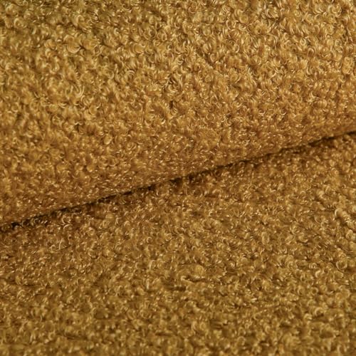 Heko Panels Bouclé Stoff Polsterstoff Boucle Möbelstoff Frottier-Velours Schwer Entflammbar Meterware Stoff Zum Nähen Für Deko Kissenbezüge Wohntextilien Musterstück 5 x 5 cm Senfgelb Tena von HEKO PANELS